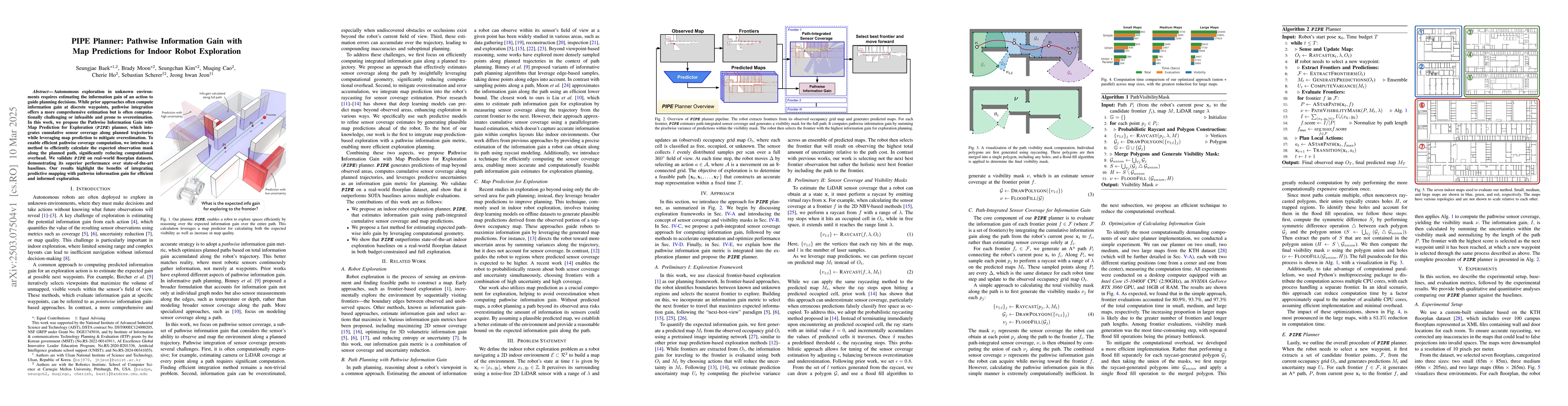 Thumbnail for PIPE Planner: Pathwise Information Gain with Map Predictions for Indoor
  Robot Exploration