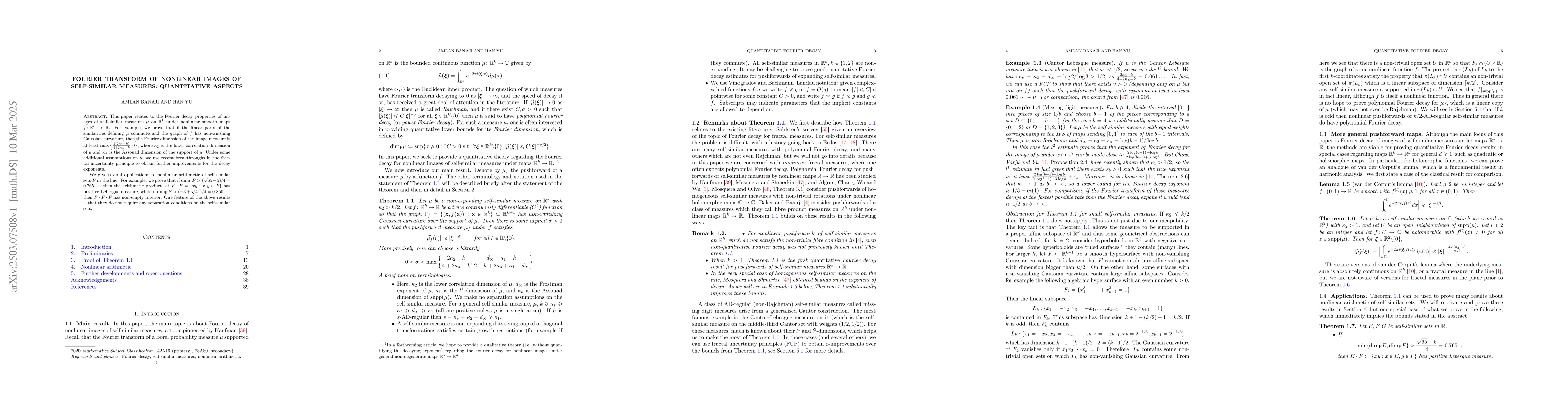 Thumbnail for Fourier transform of nonlinear images of self-similar measures:
  quantitative aspects