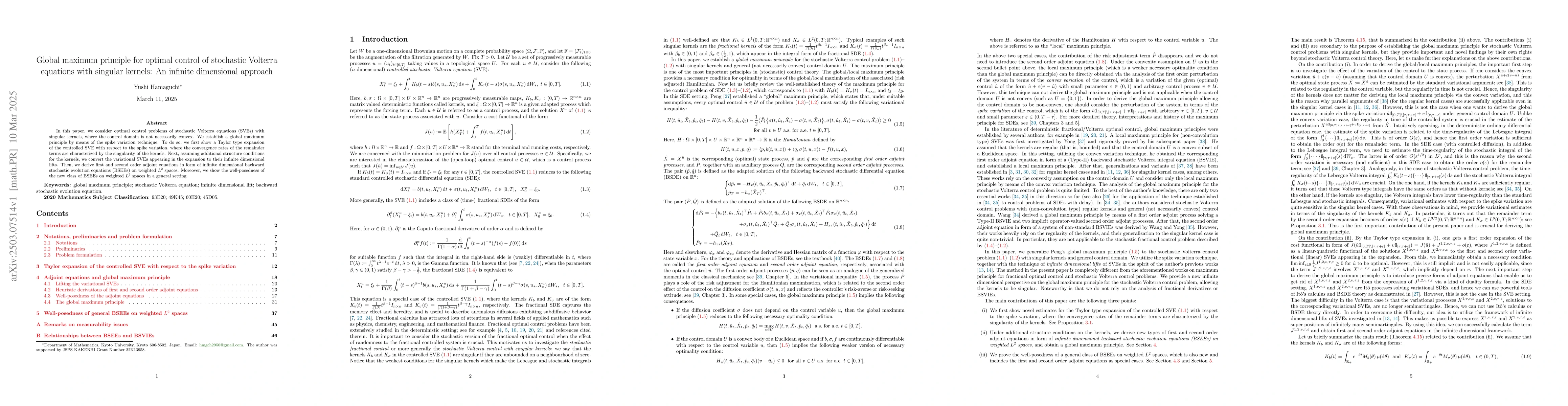 Thumbnail for Global maximum principle for optimal control of stochastic Volterra
  equations with singular kernels: An infinite dimensional approach