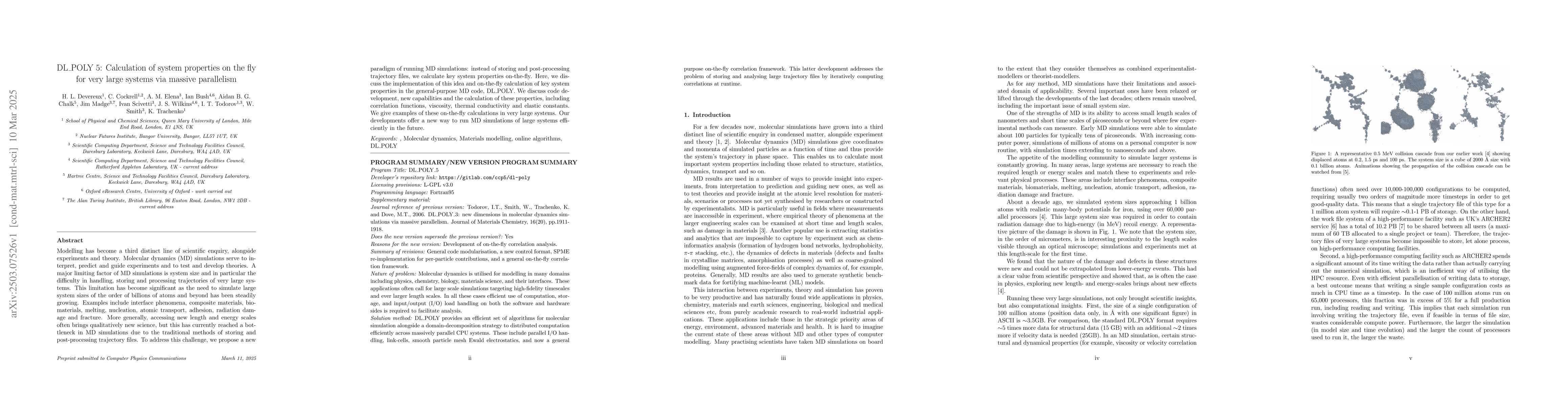 Thumbnail for DL_POLY 5: Calculation of system properties on the fly for very large
  systems via massive parallelism