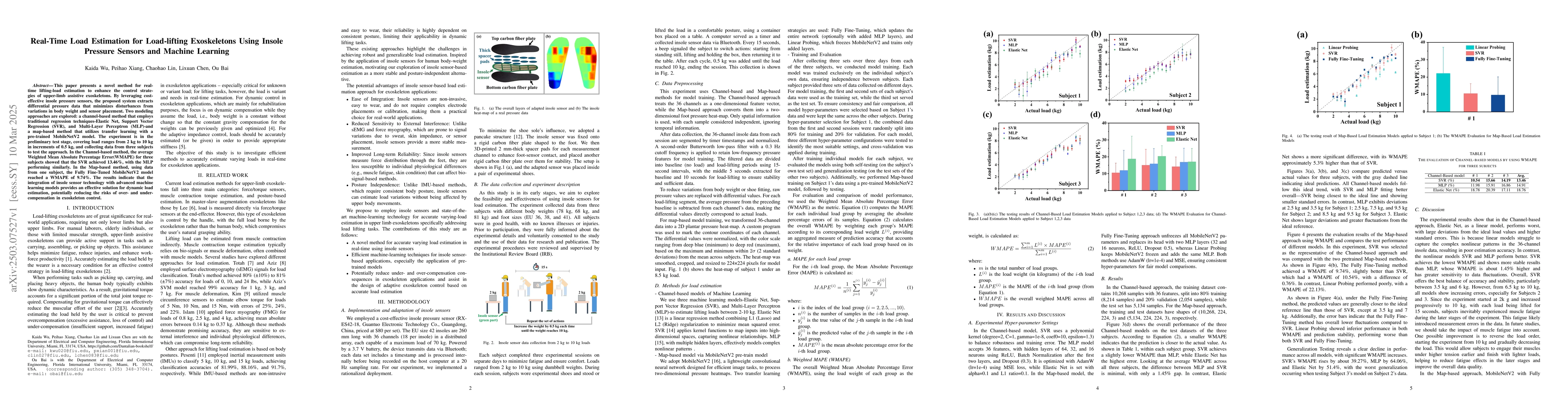 Thumbnail for Real-Time Load Estimation for Load-lifting Exoskeletons Using Insole
  Pressure Sensors and Machine Learning