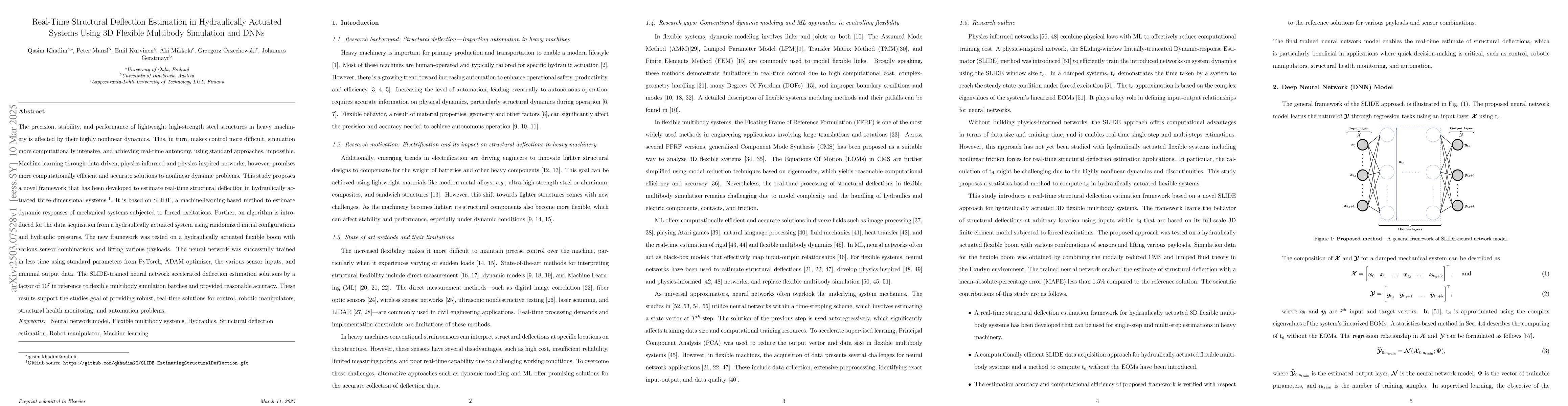 Thumbnail for Real-Time Structural Deflection Estimation in Hydraulically Actuated
  Systems Using 3D Flexible Multibody Simulation and DNNs