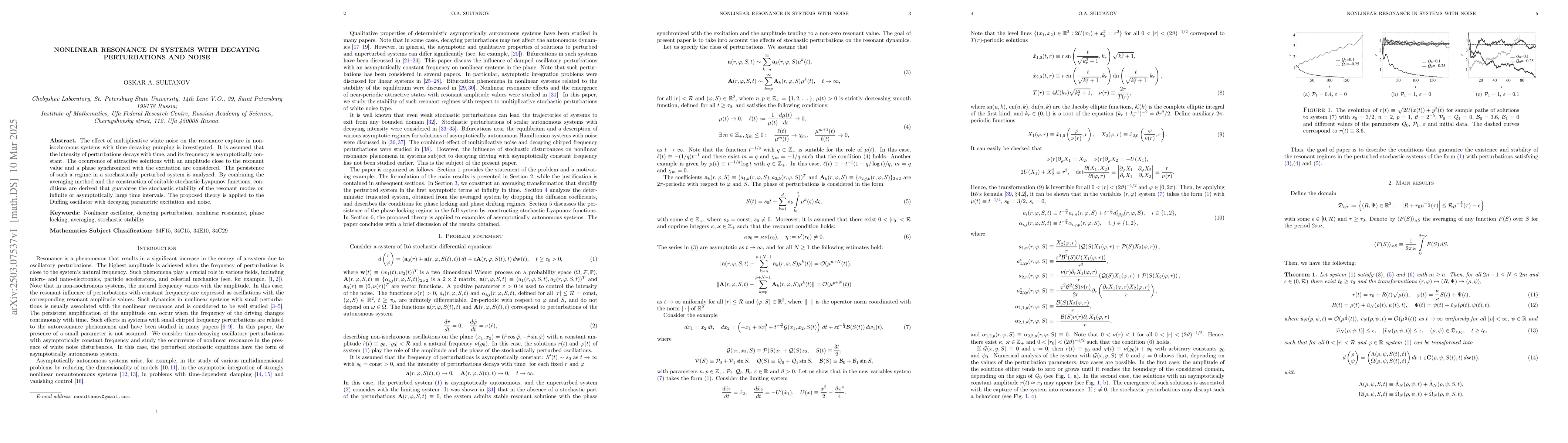 Thumbnail for Nonlinear resonance in systems with decaying perturbations and noise