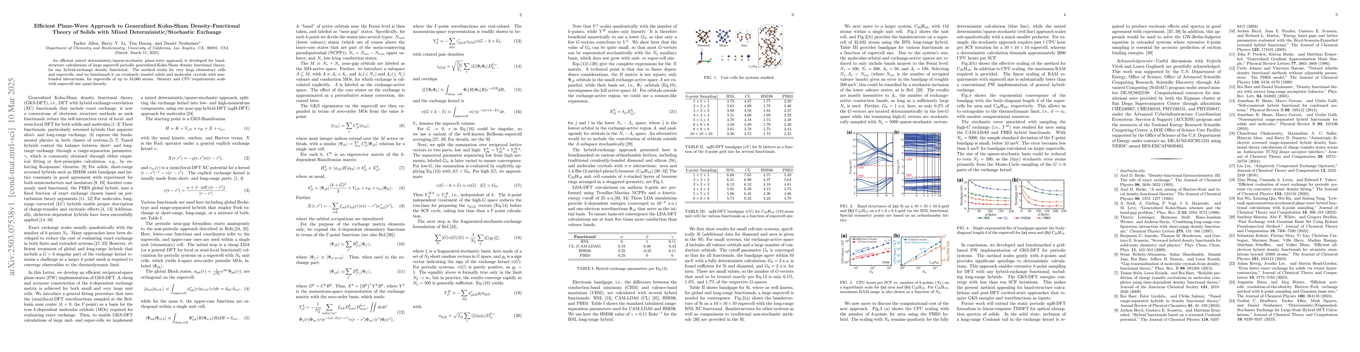 Thumbnail for Efficient Plane-Wave Approach to Generalized Kohn-Sham
  Density-Functional Theory of Solids with Mixed Deterministic/Stochastic
  Exchange