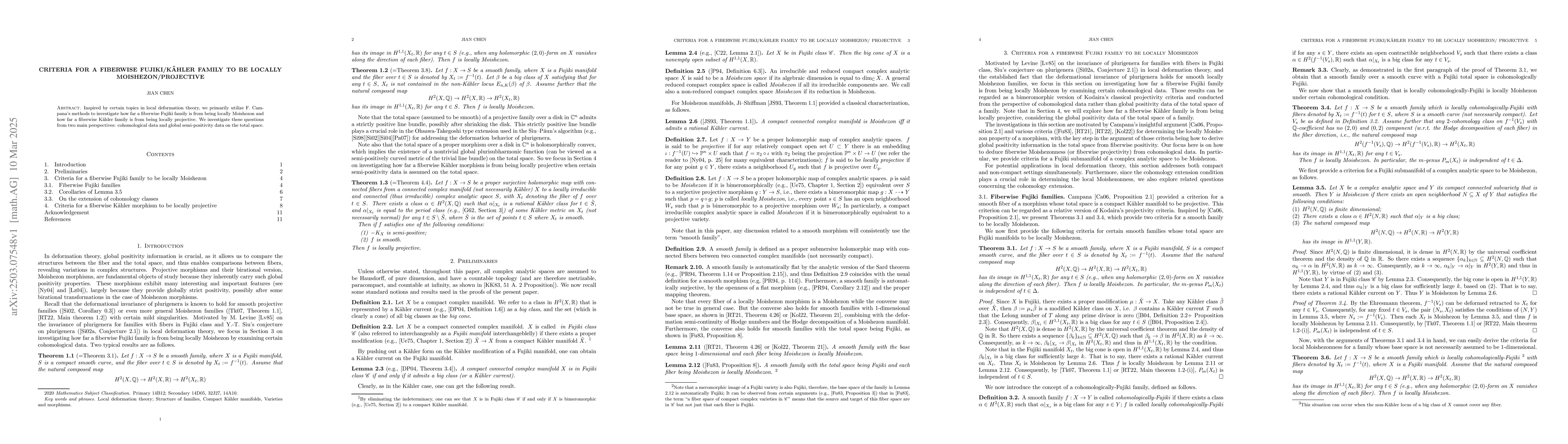 Thumbnail for Criteria for a fiberwise Fujiki/KĂ¤hler family to be locally
  Moishezon/projective