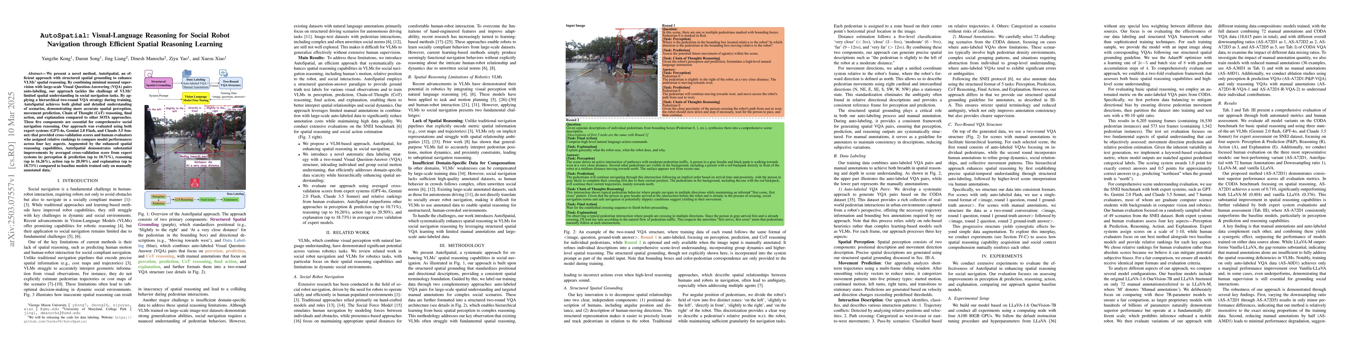 Thumbnail for AutoSpatial: Visual-Language Reasoning for Social Robot Navigation
  through Efficient Spatial Reasoning Learning