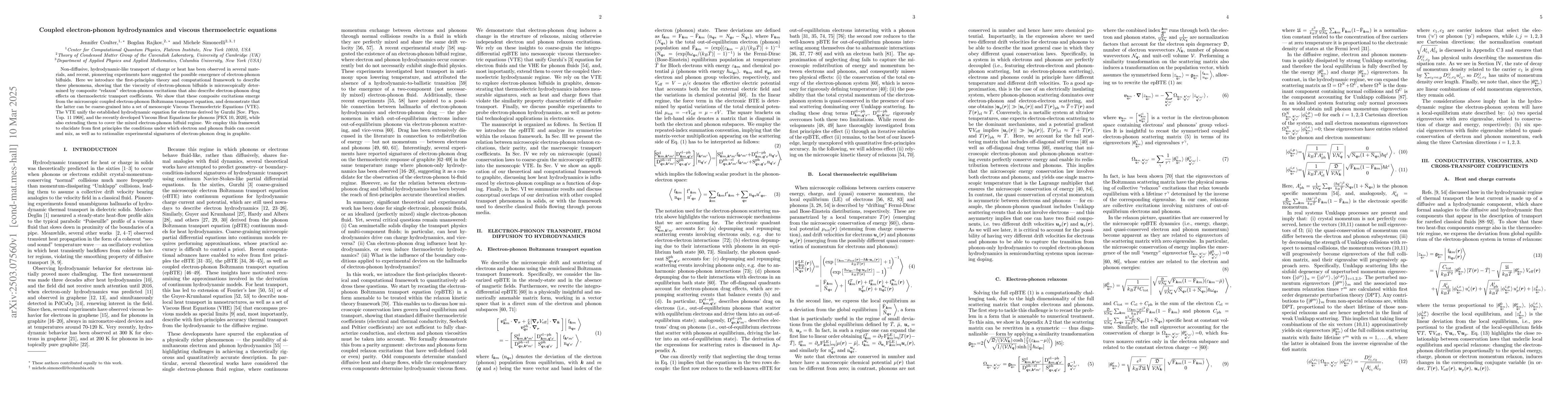 Thumbnail for Coupled electron-phonon hydrodynamics and viscous thermoelectric
  equations