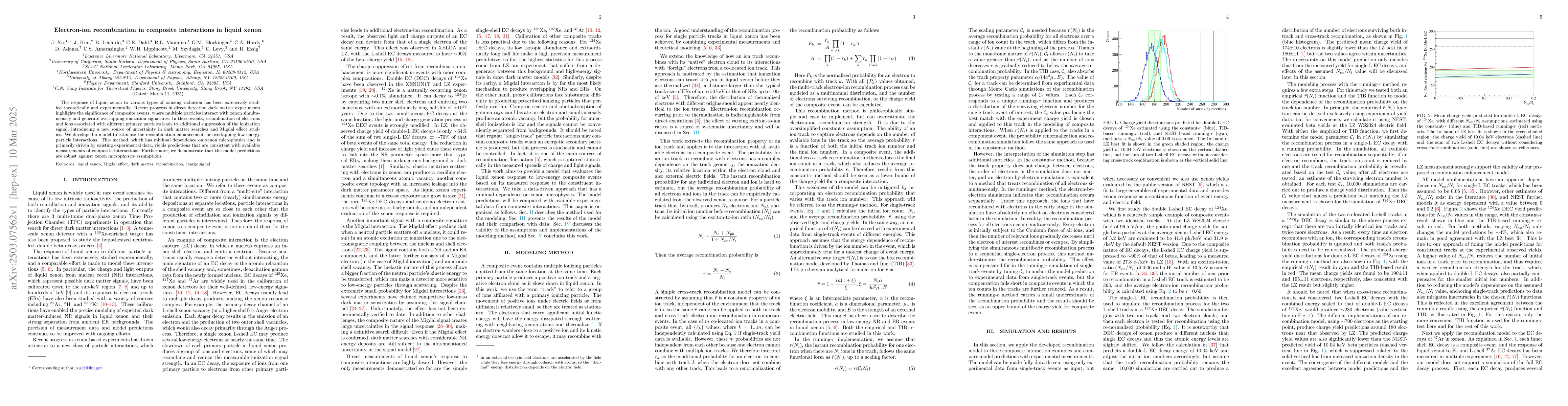 Thumbnail for Electron-ion recombination in composite interactions in liquid xenon