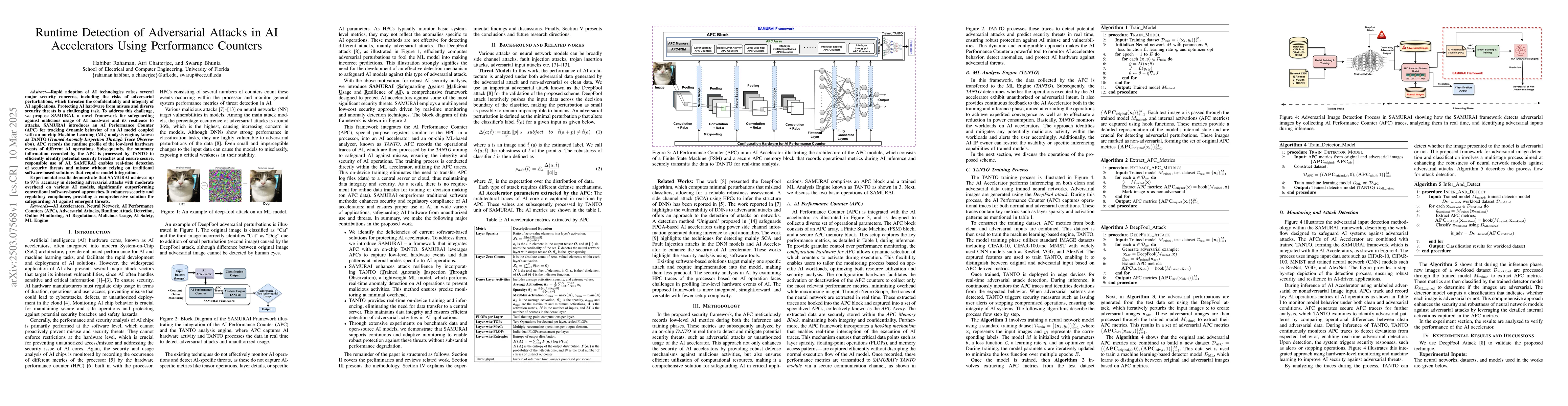 Thumbnail for Runtime Detection of Adversarial Attacks in AI Accelerators Using
  Performance Counters