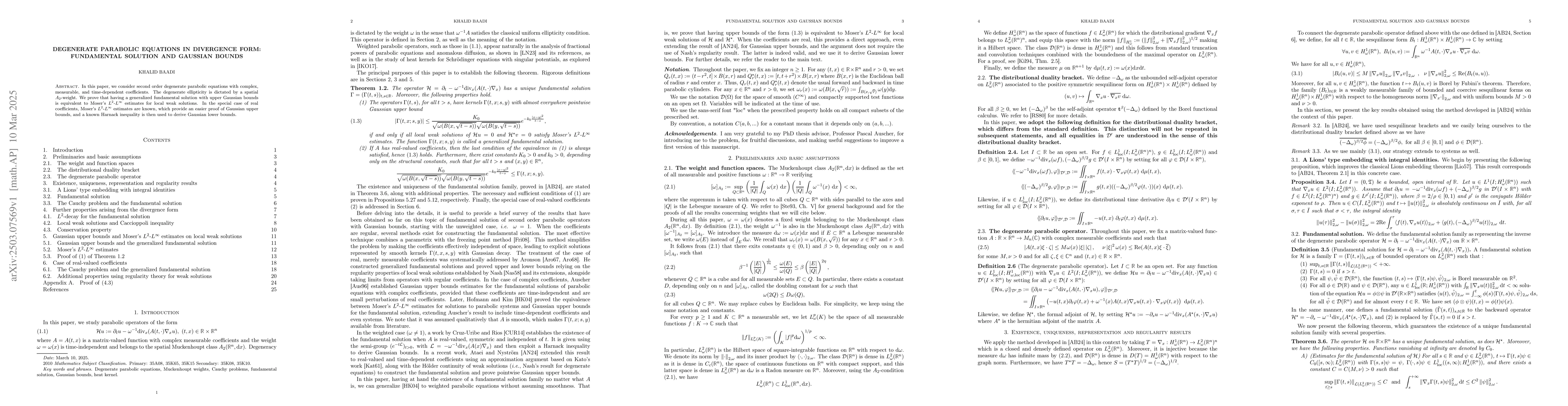 Thumbnail for Degenerate parabolic equations in divergence form: fundamental solution
  and Gaussian bounds