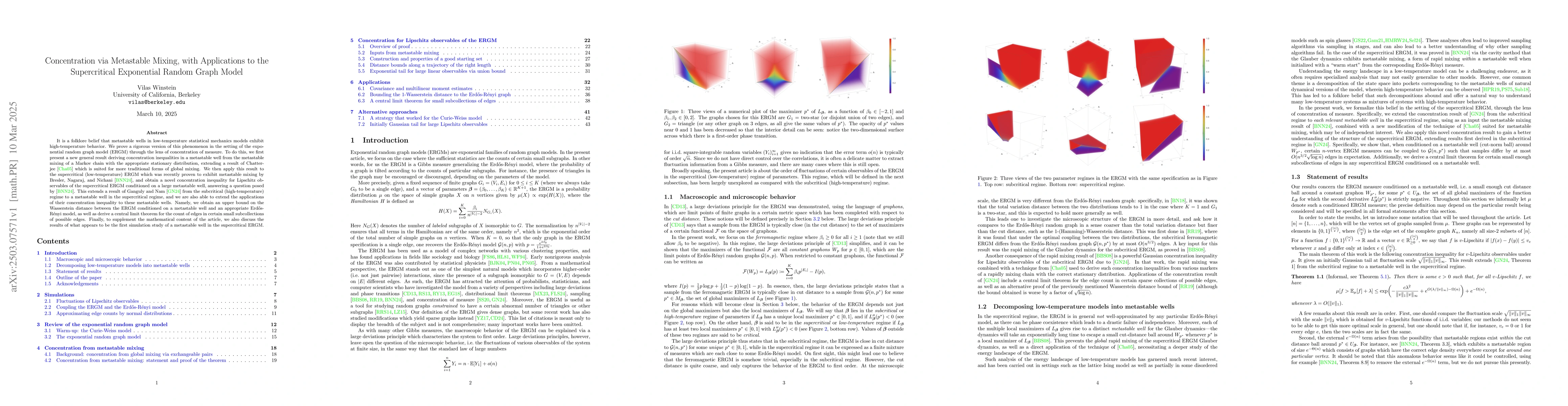 Thumbnail for Concentration via Metastable Mixing, with Applications to the
  Supercritical Exponential Random Graph Model