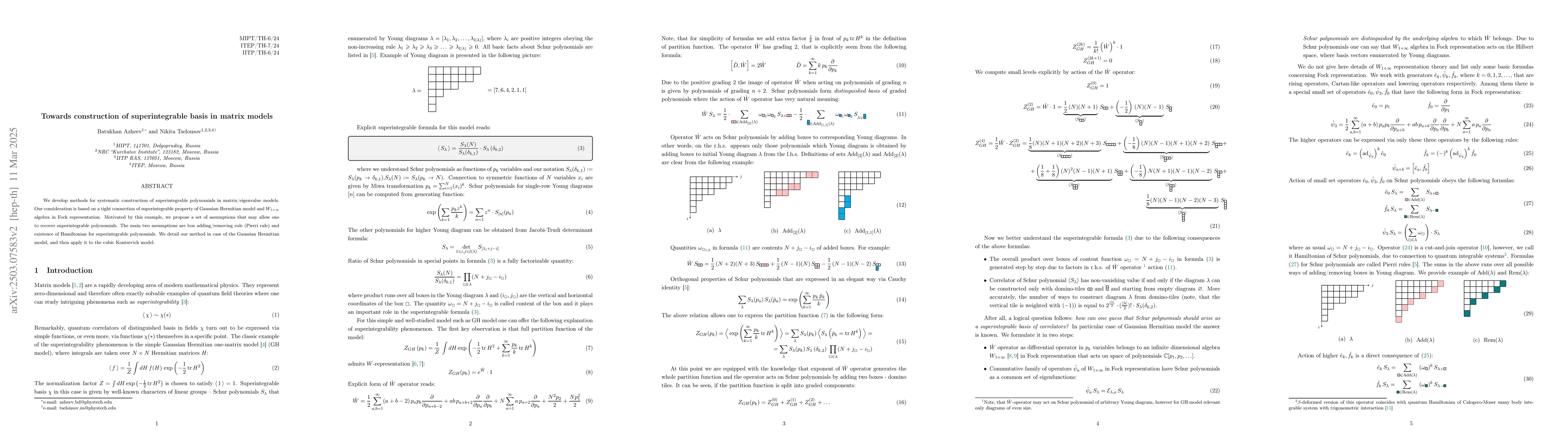 Thumbnail for Towards construction of superintegrable basis in matrix models