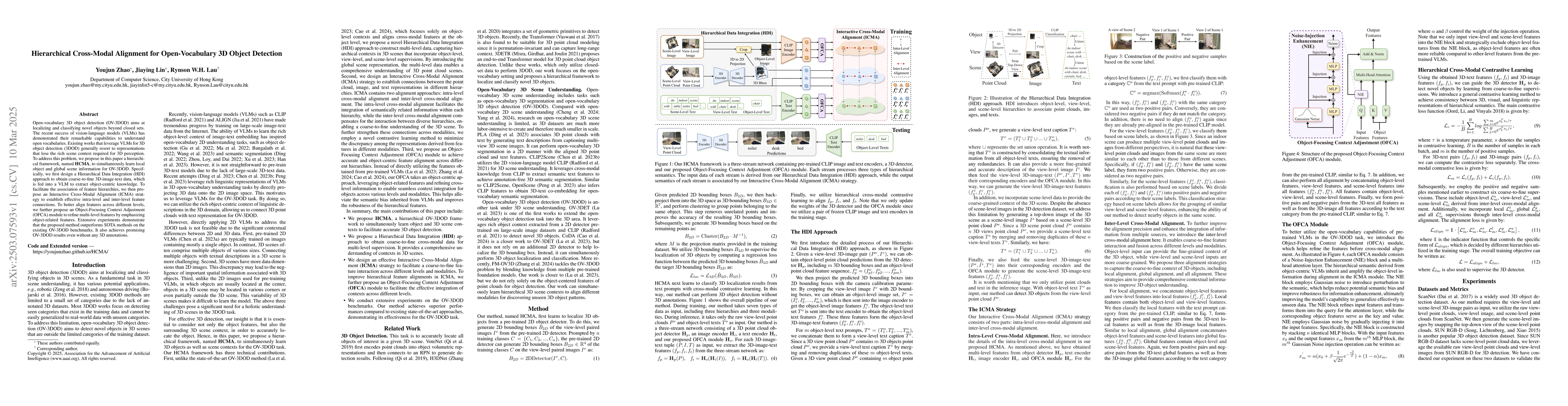 Thumbnail for Hierarchical Cross-Modal Alignment for Open-Vocabulary 3D Object
  Detection