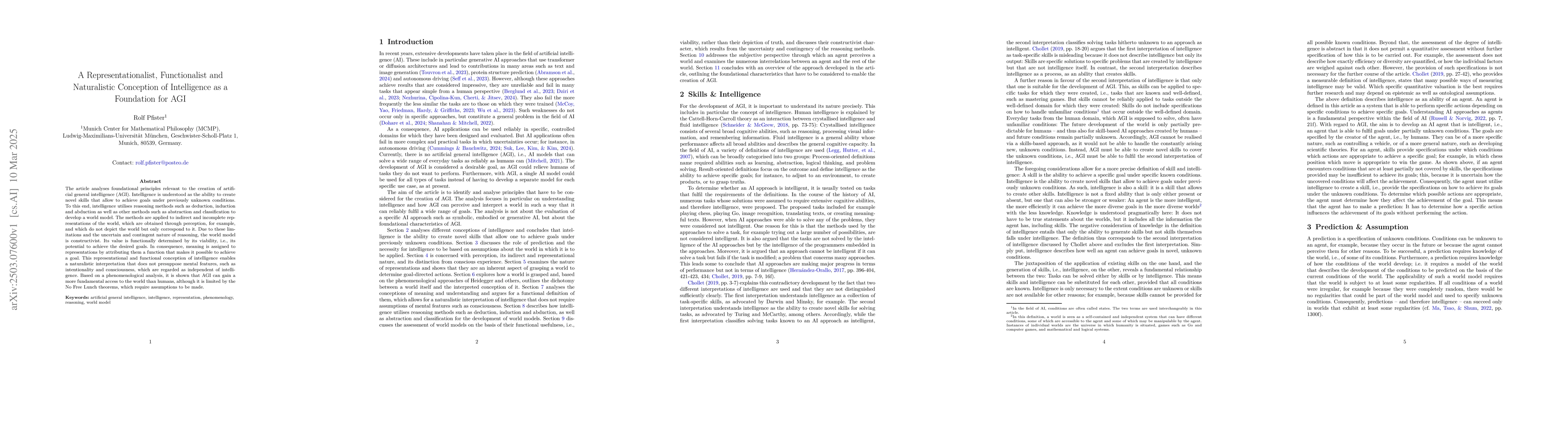 Thumbnail for A Representationalist, Functionalist and Naturalistic Conception of
  Intelligence as a Foundation for AGI
