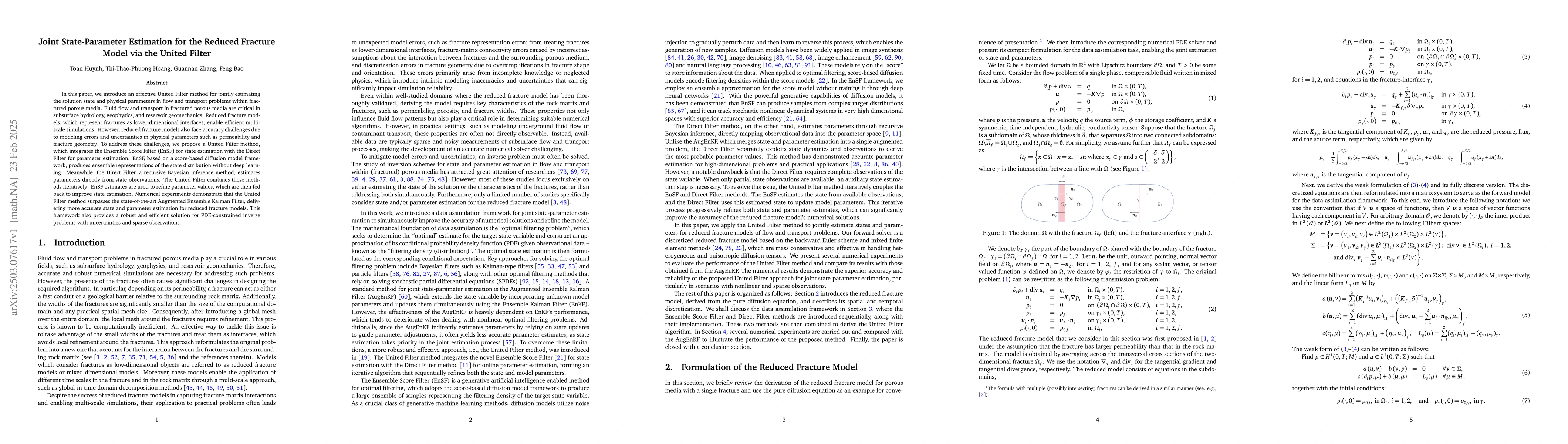 Thumbnail for Joint State-Parameter Estimation for the Reduced Fracture Model via the
  United Filter