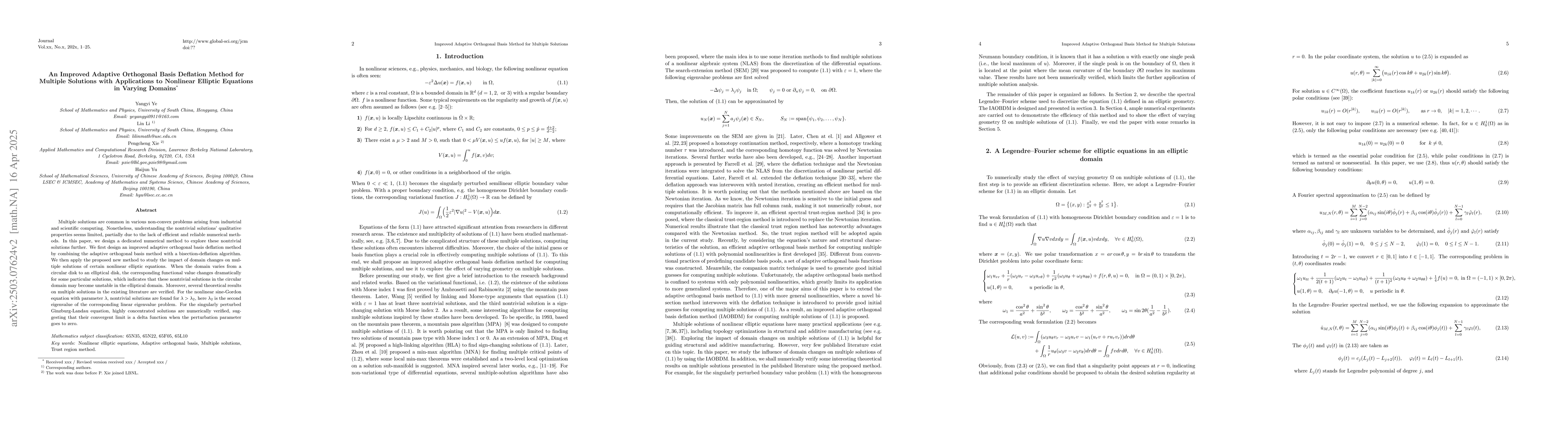 Thumbnail for An Improved Adaptive Orthogonal Basis Deflation Method for Multiple
  Solutions with Applications to Nonlinear Elliptic Equations in Varying
  Domains