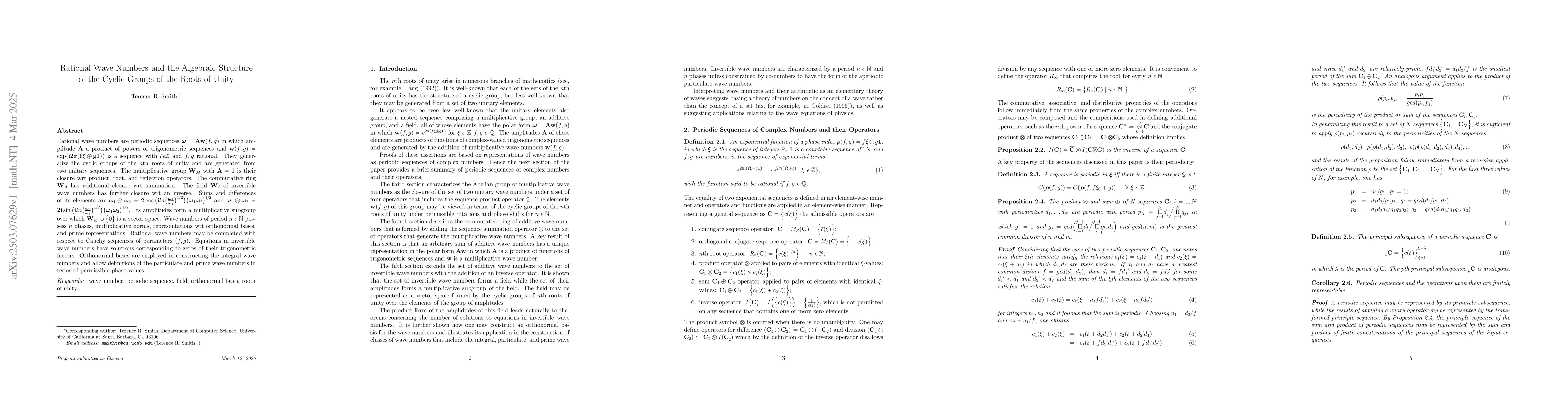 Thumbnail for Rational Wave Numbers and the Algebraic Structure of the Cyclic Groups
  of the Roots of Unity