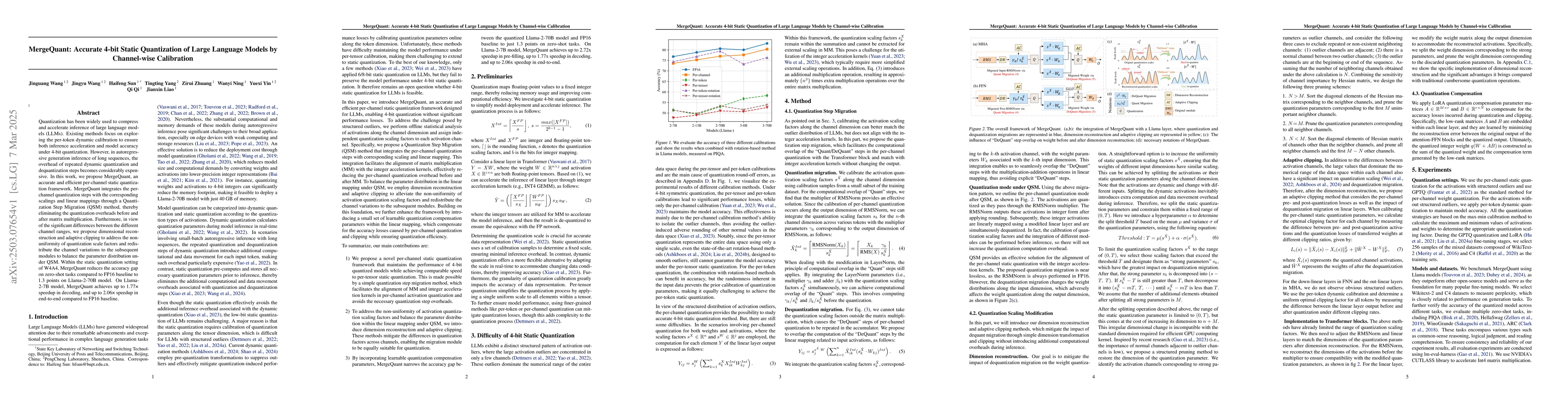 Thumbnail for MergeQuant: Accurate 4-bit Static Quantization of Large Language Models
  by Channel-wise Calibration