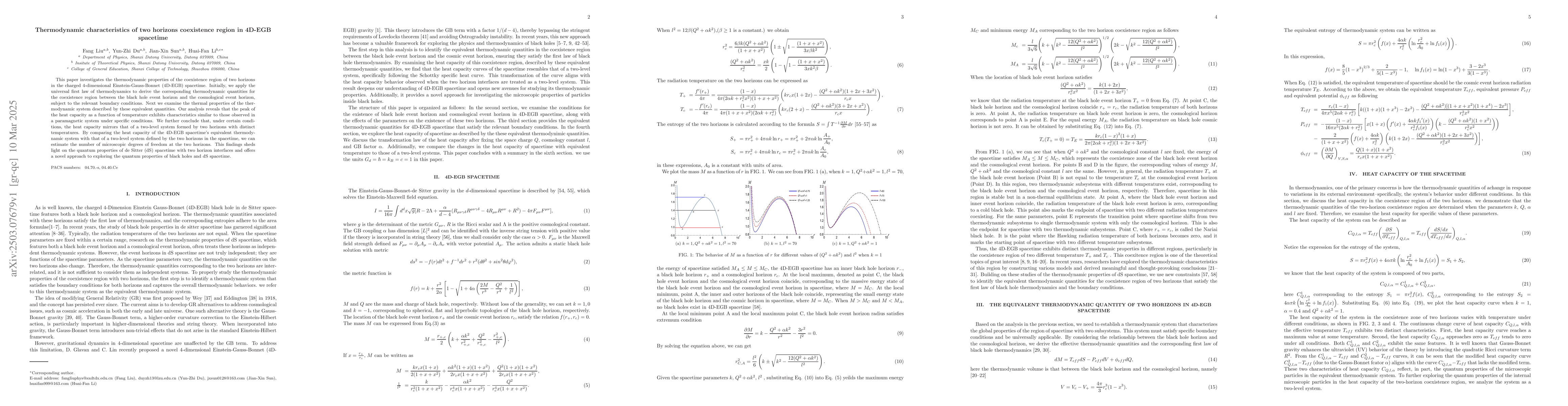 Thumbnail for Thermodynamic characteristics of two horizons coexistence region in
  4D-EGB spacetime