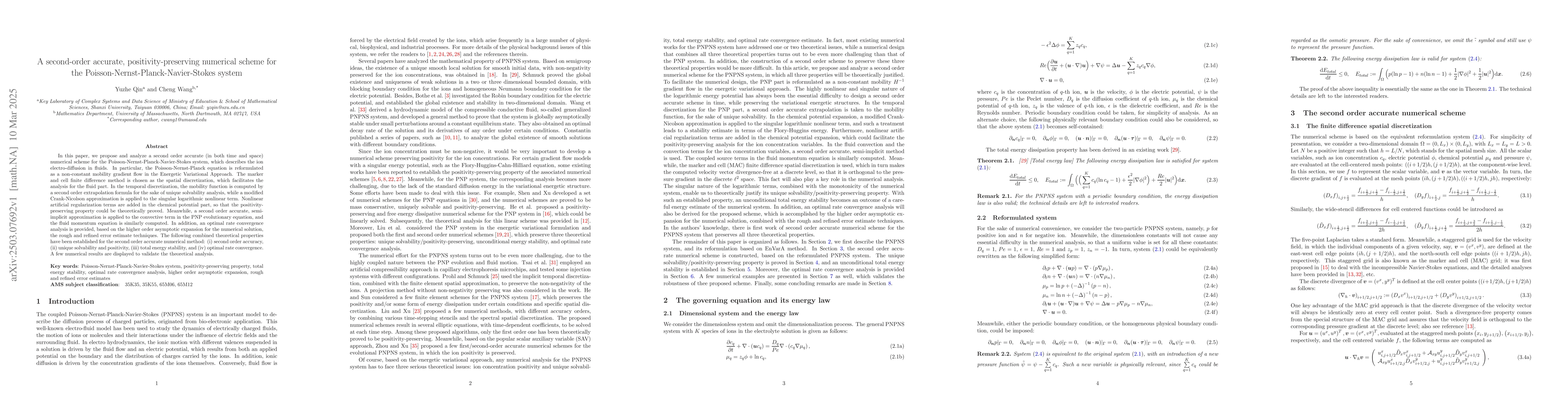 Thumbnail for A second-order accurate, positivity-preserving numerical scheme for the
  Poisson-Nernst-Planck-Navier-Stokes system