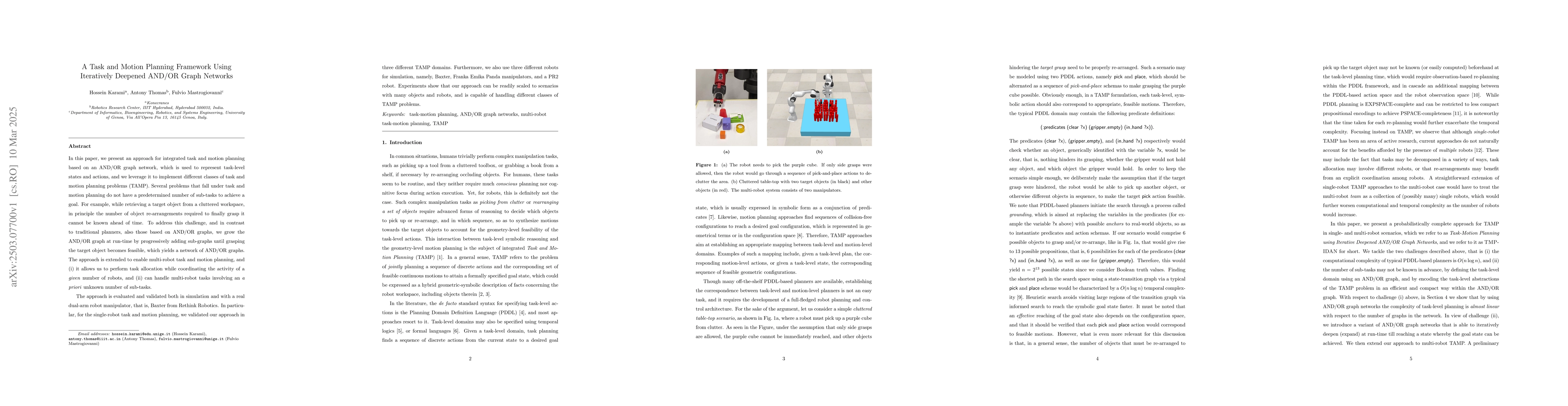 Thumbnail for A Task and Motion Planning Framework Using Iteratively Deepened AND/OR
  Graph Networks