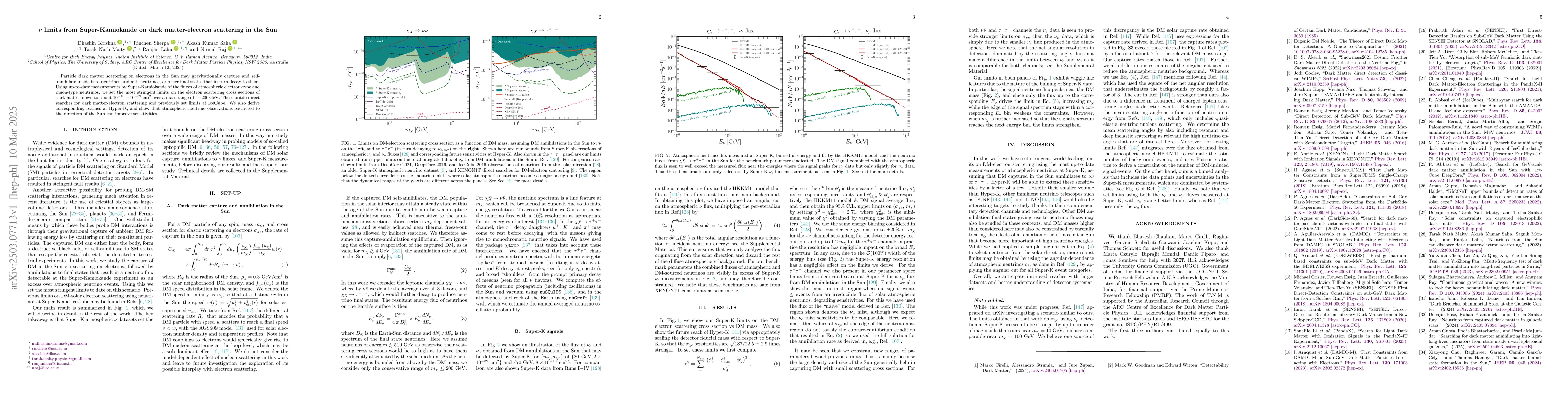 Thumbnail for $ν$ limits from Super-Kamiokande on dark matter-electron scattering in
  the Sun