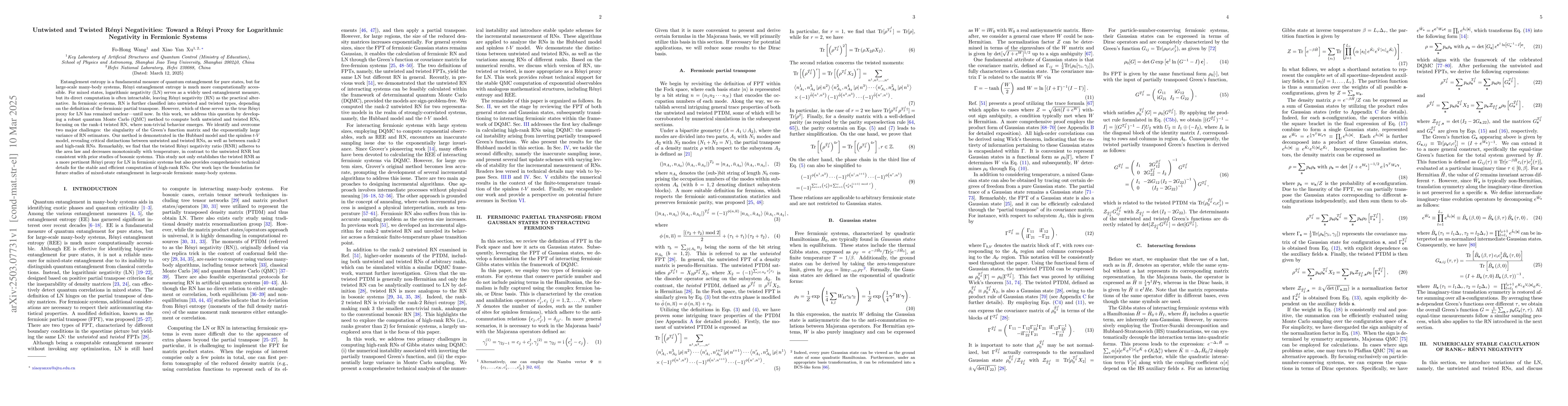 Thumbnail for Untwisted and Twisted Rényi Negativities: Toward a Rényi Proxy
  for Logarithmic Negativity in Fermionic Systems