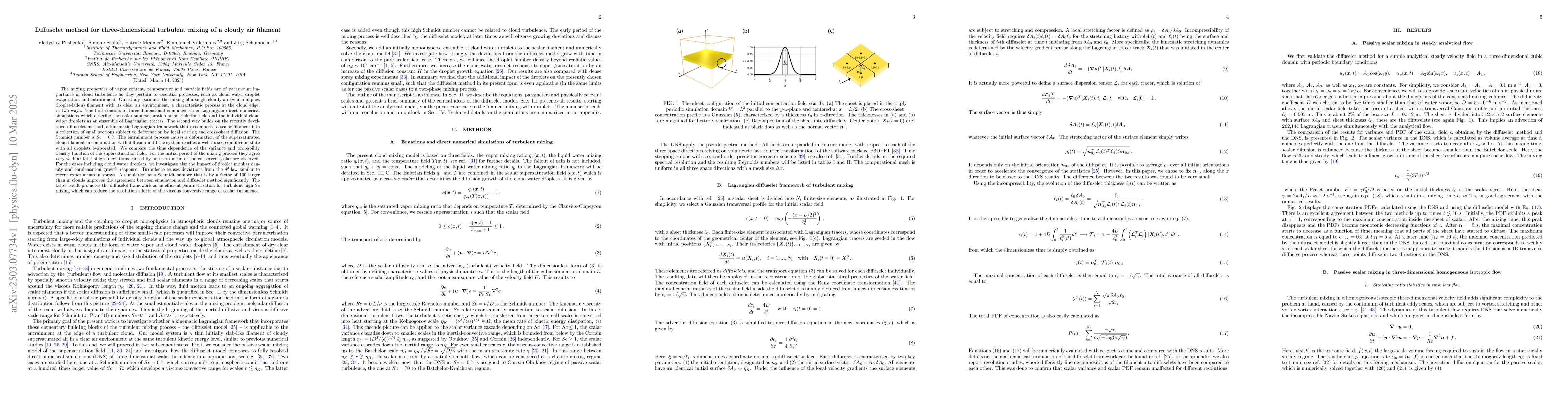Thumbnail for Diffuselet method for three-dimensional turbulent mixing of a cloudy air
  filament