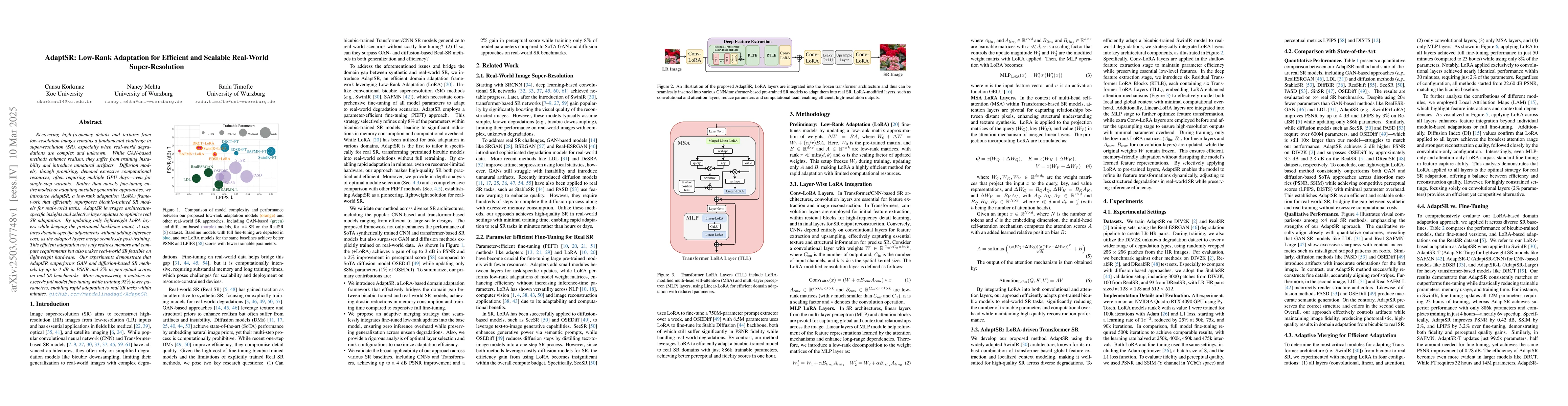 Thumbnail for AdaptSR: Low-Rank Adaptation for Efficient and Scalable Real-World
  Super-Resolution