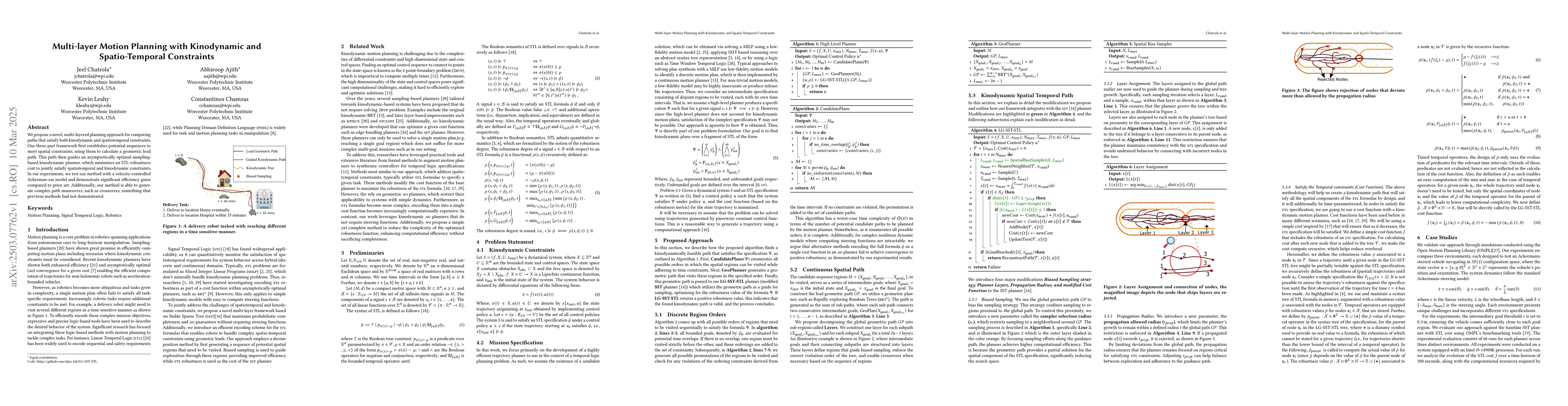 Thumbnail for Multi-layer Motion Planning with Kinodynamic and Spatio-Temporal
  Constraints