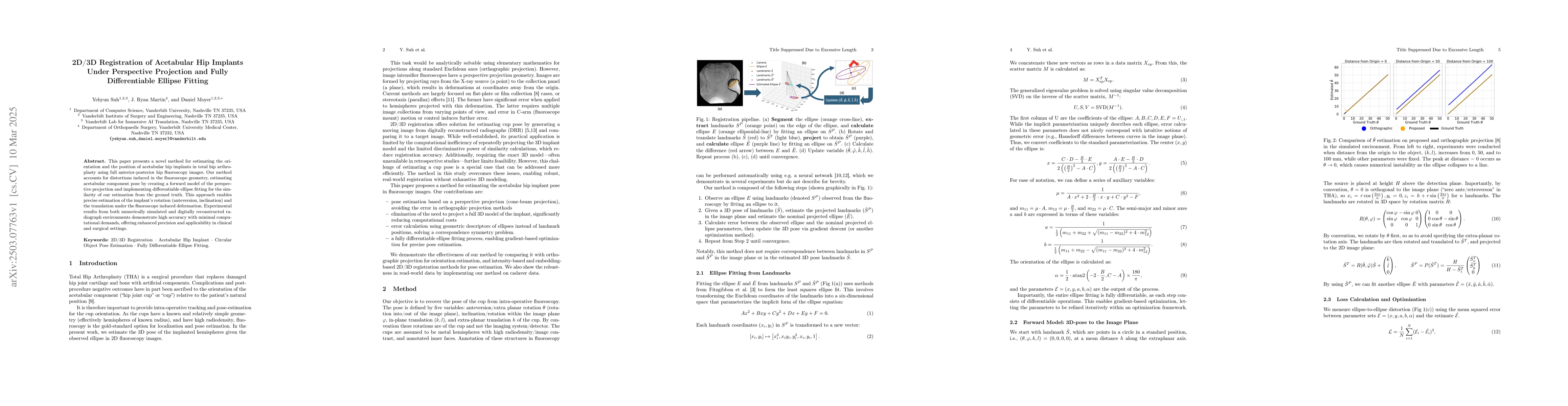 Thumbnail for 2D/3D Registration of Acetabular Hip Implants Under Perspective
  Projection and Fully Differentiable Ellipse Fitting