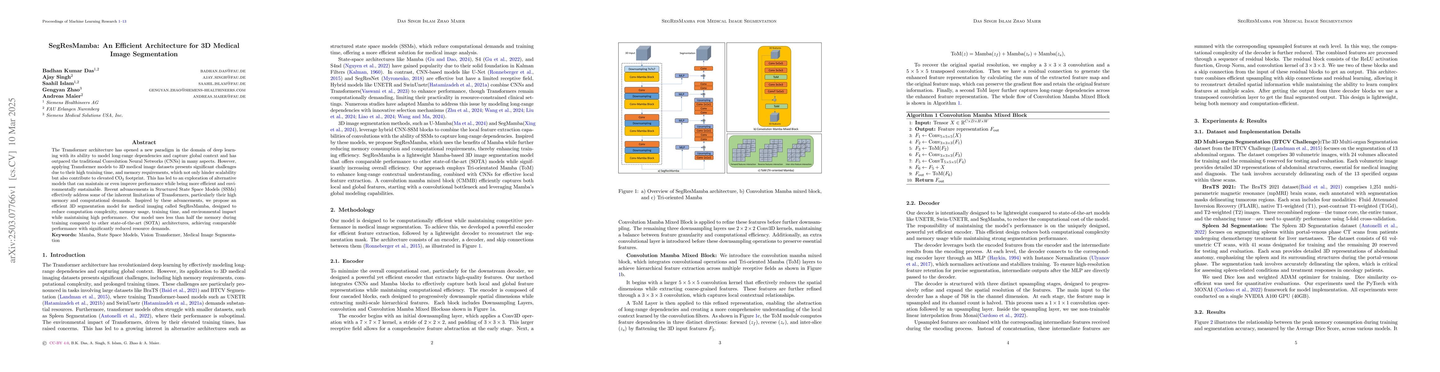 Thumbnail for SegResMamba: An Efficient Architecture for 3D Medical Image Segmentation