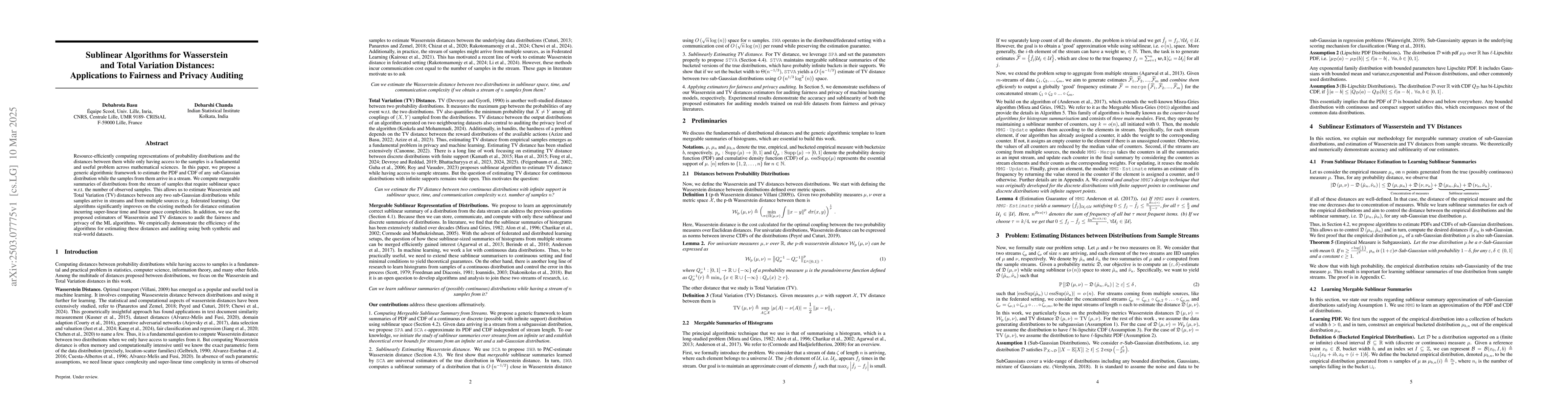 Thumbnail for Sublinear Algorithms for Wasserstein and Total Variation Distances:
  Applications to Fairness and Privacy Auditing