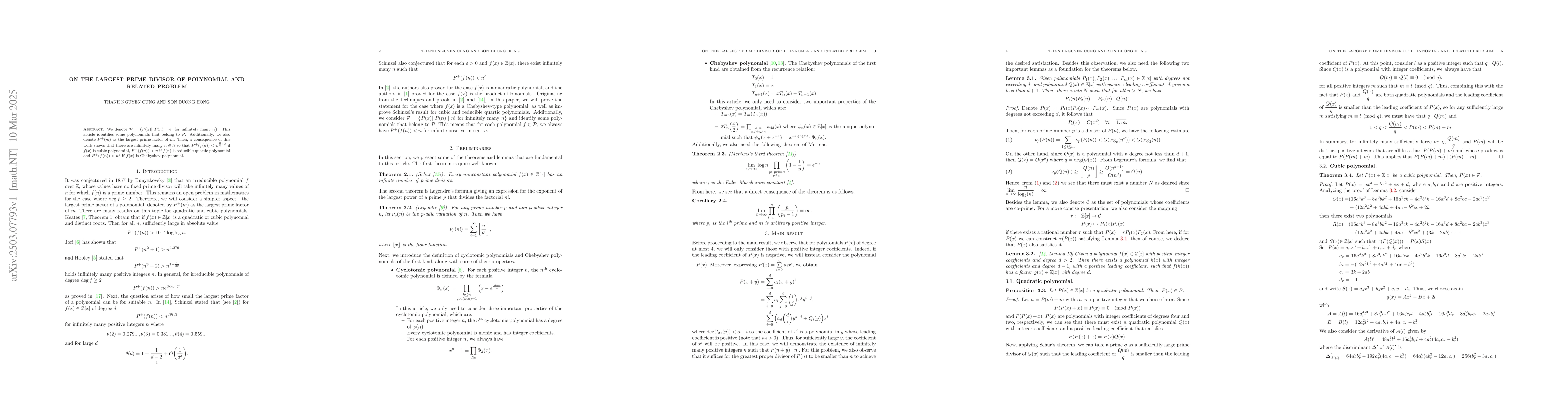 Thumbnail for On the largest prime divisor of polynomial and related problem