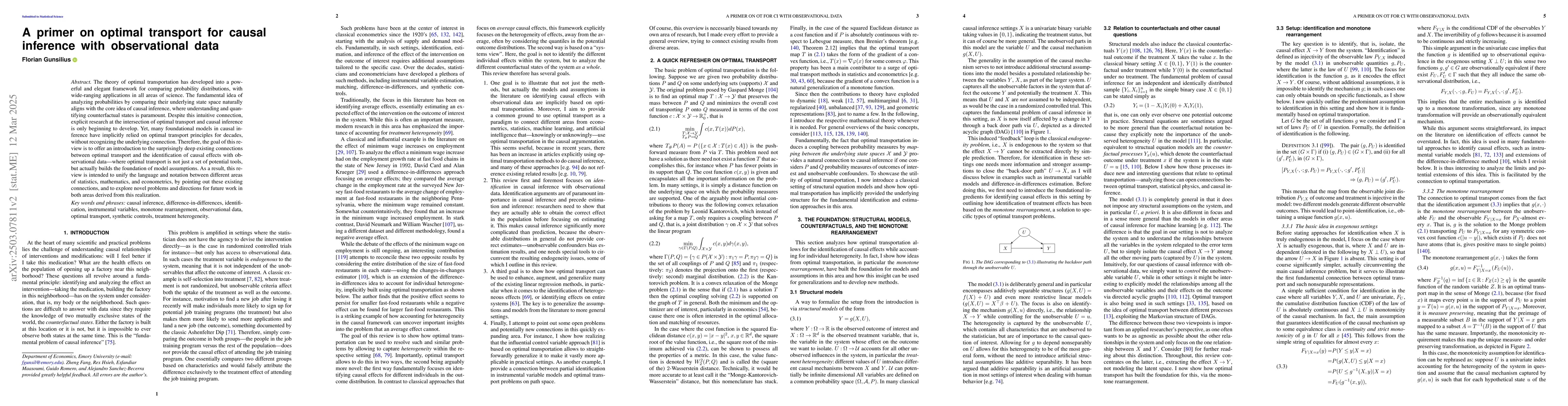 Thumbnail for A primer on optimal transport for causal inference with observational
  data