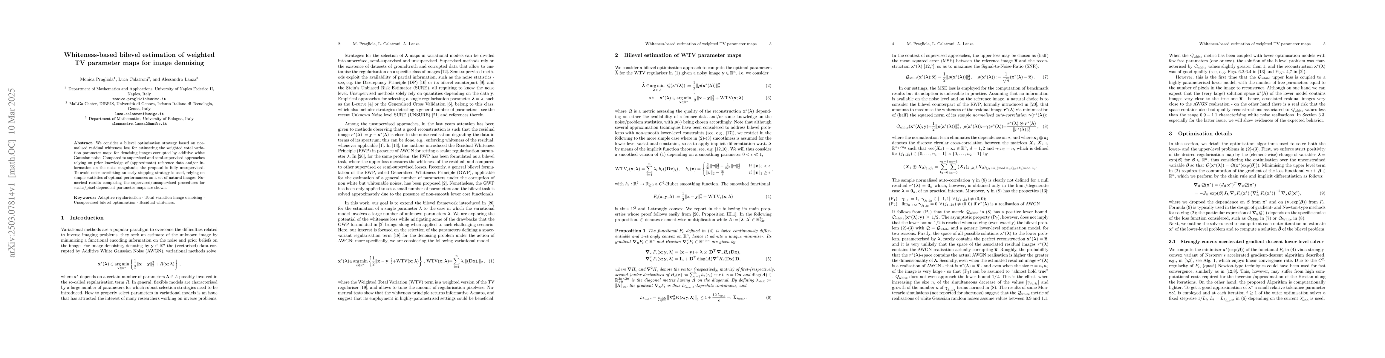 Thumbnail for Whiteness-based bilevel estimation of weighted TV parameter maps for
  image denoising
