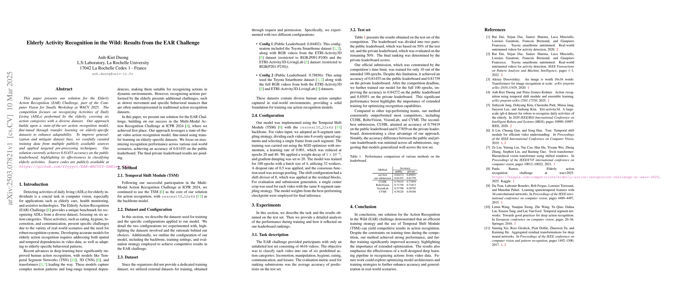 Thumbnail for Elderly Activity Recognition in the Wild: Results from the EAR Challenge