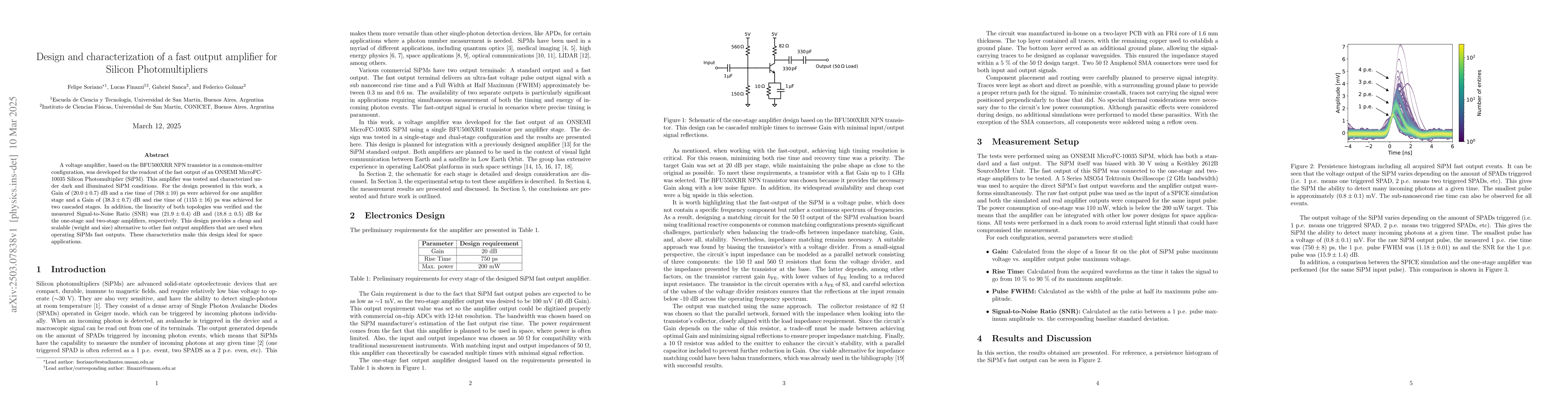 Thumbnail for Design and characterization of a fast output amplifier for Silicon
  Photomultipliers