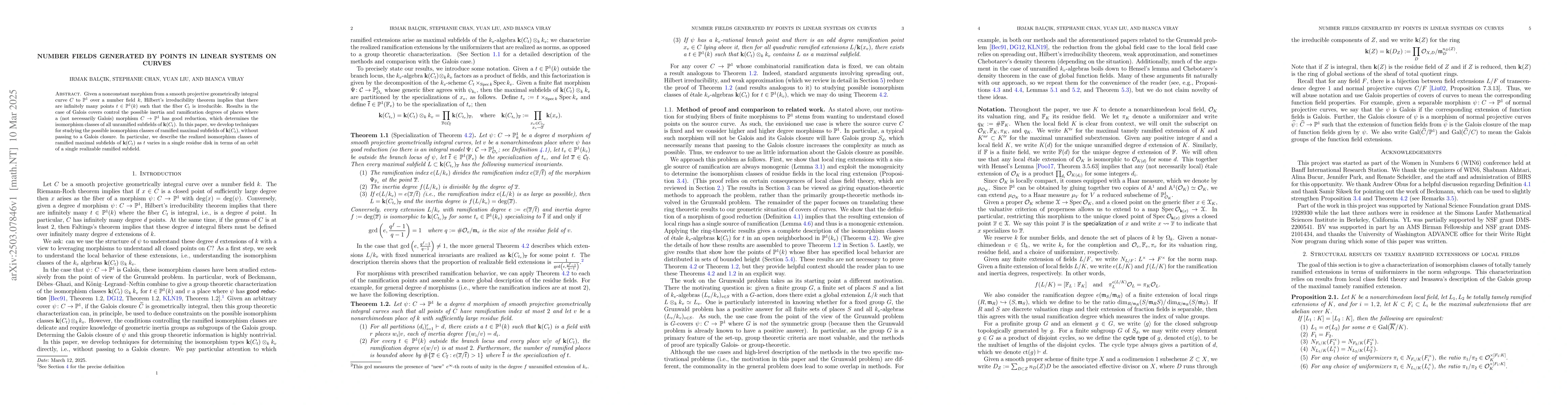Thumbnail for Number fields generated by points in linear systems on curves