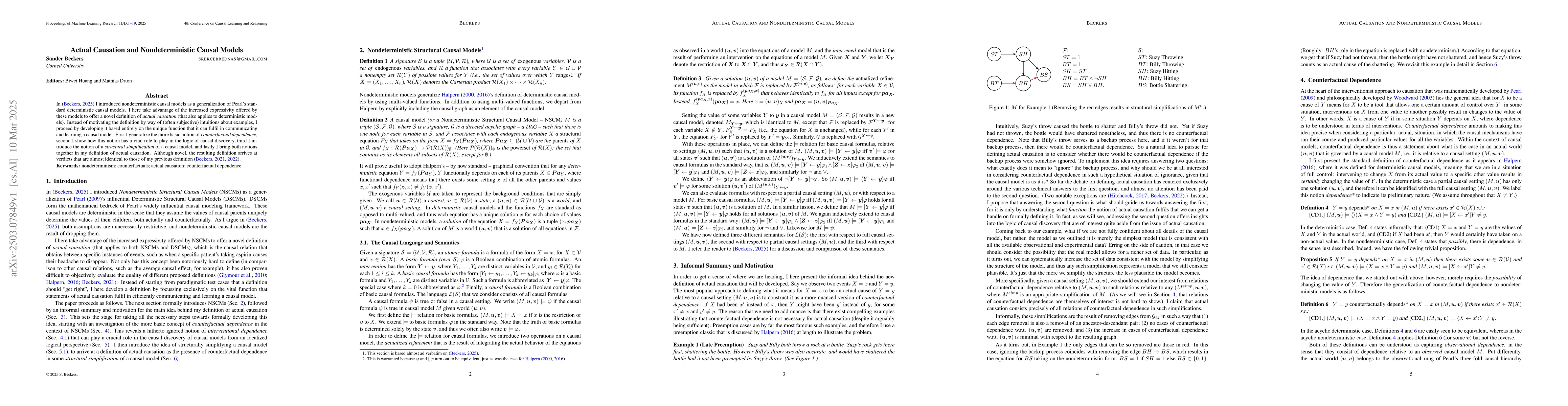 Thumbnail for Actual Causation and Nondeterministic Causal Models