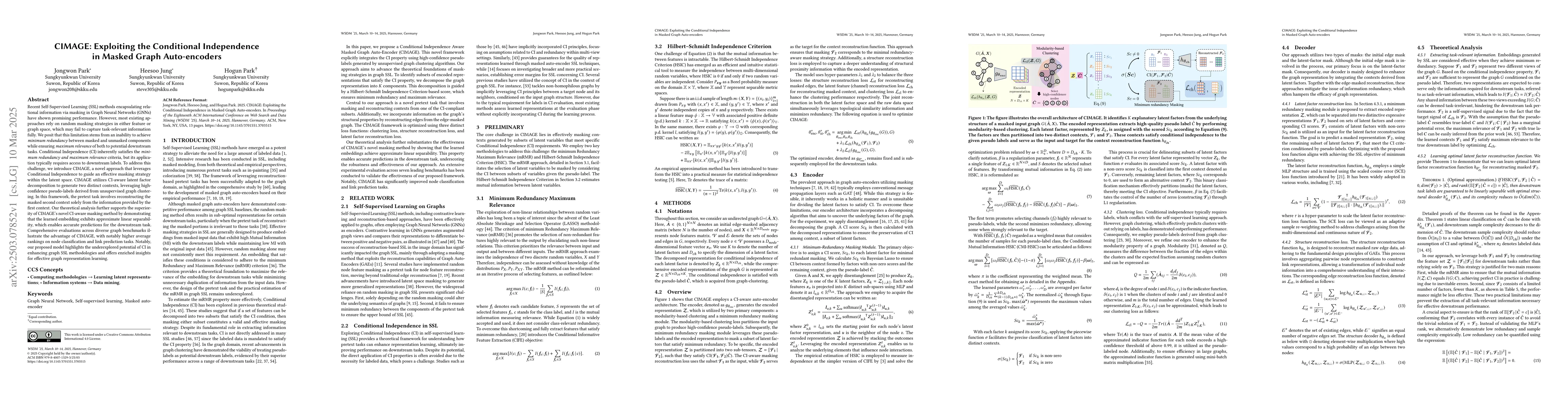 Thumbnail for CIMAGE: Exploiting the Conditional Independence in Masked Graph
  Auto-encoders