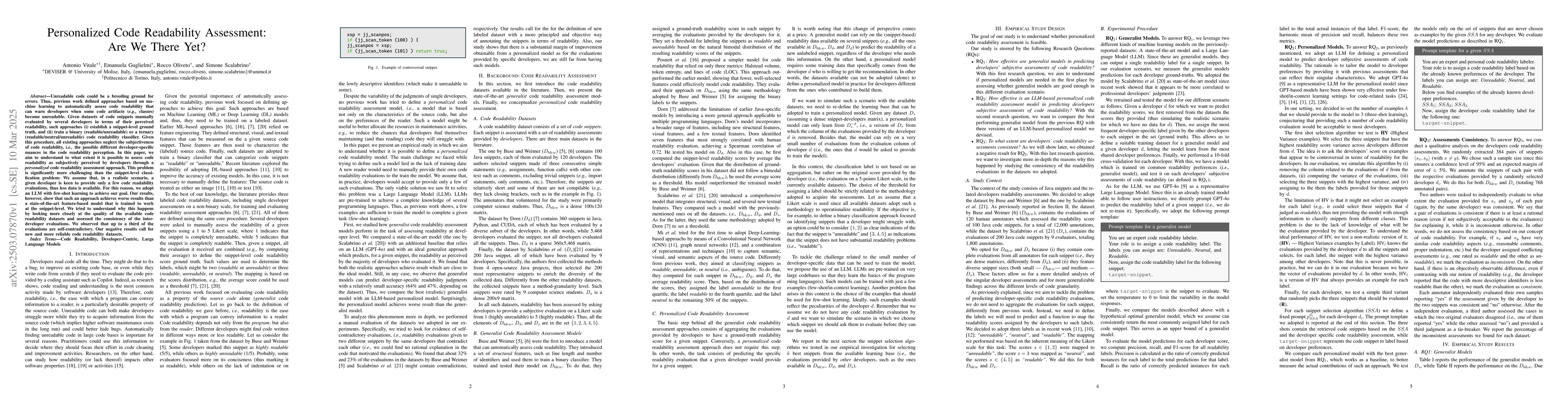 Thumbnail for Personalized Code Readability Assessment: Are We There Yet?