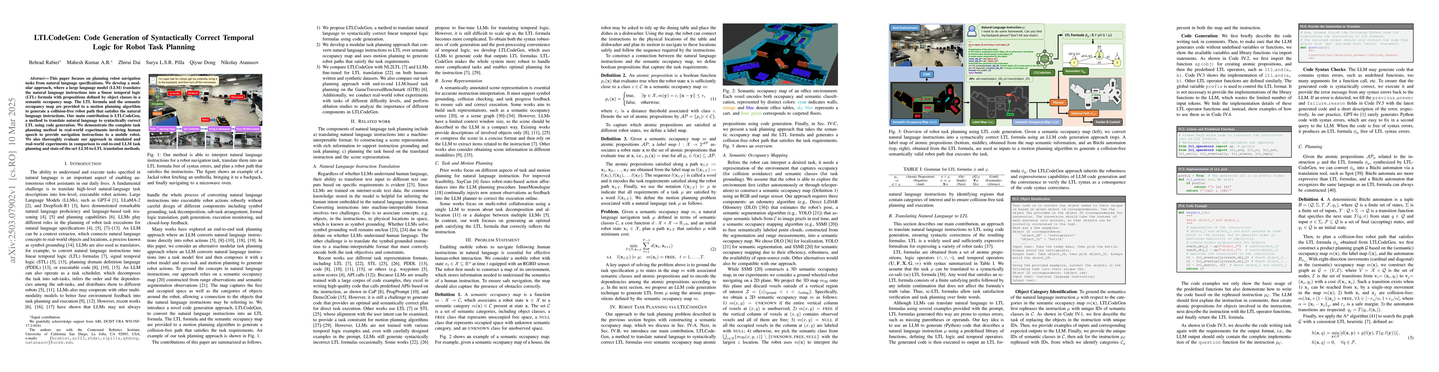 Thumbnail for LTLCodeGen: Code Generation of Syntactically Correct Temporal Logic for
  Robot Task Planning