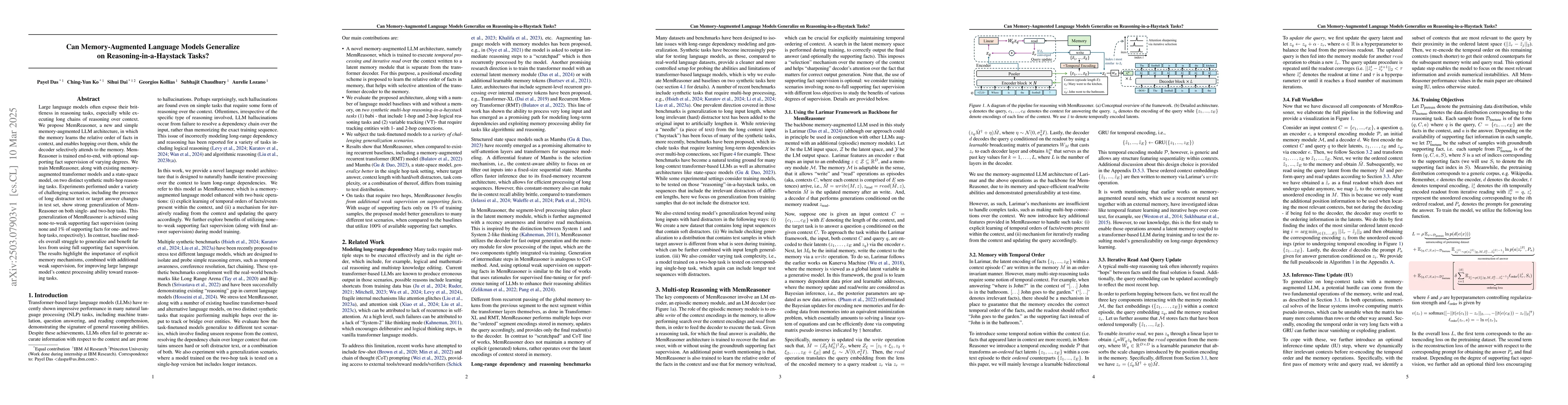 Thumbnail for Can Memory-Augmented Language Models Generalize on
  Reasoning-in-a-Haystack Tasks?