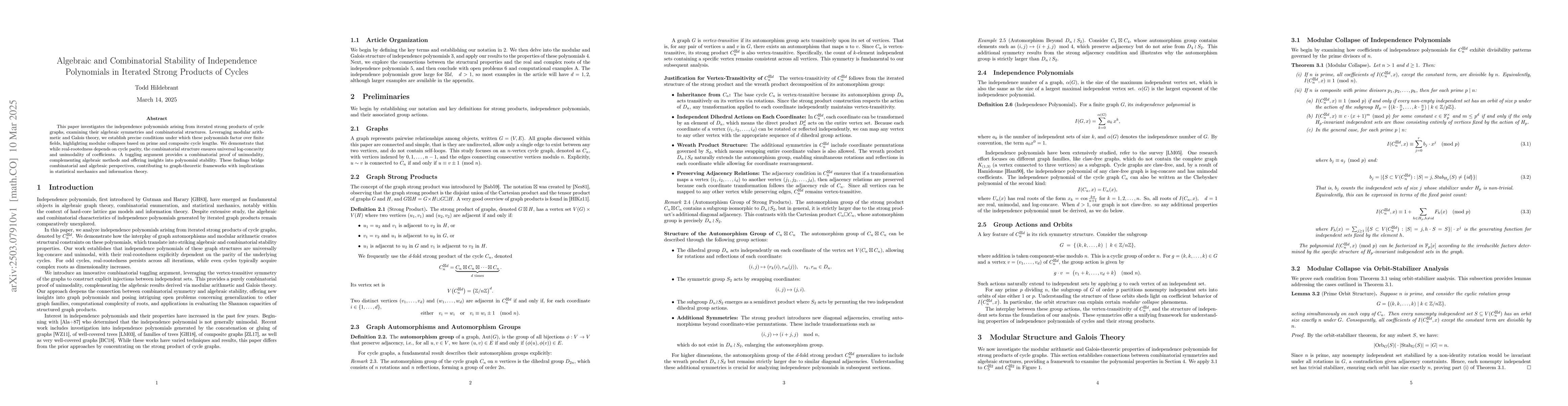 Thumbnail for Algebraic and Combinatorial Stability of Independence Polynomials in
  Iterated Strong Products of Cycles