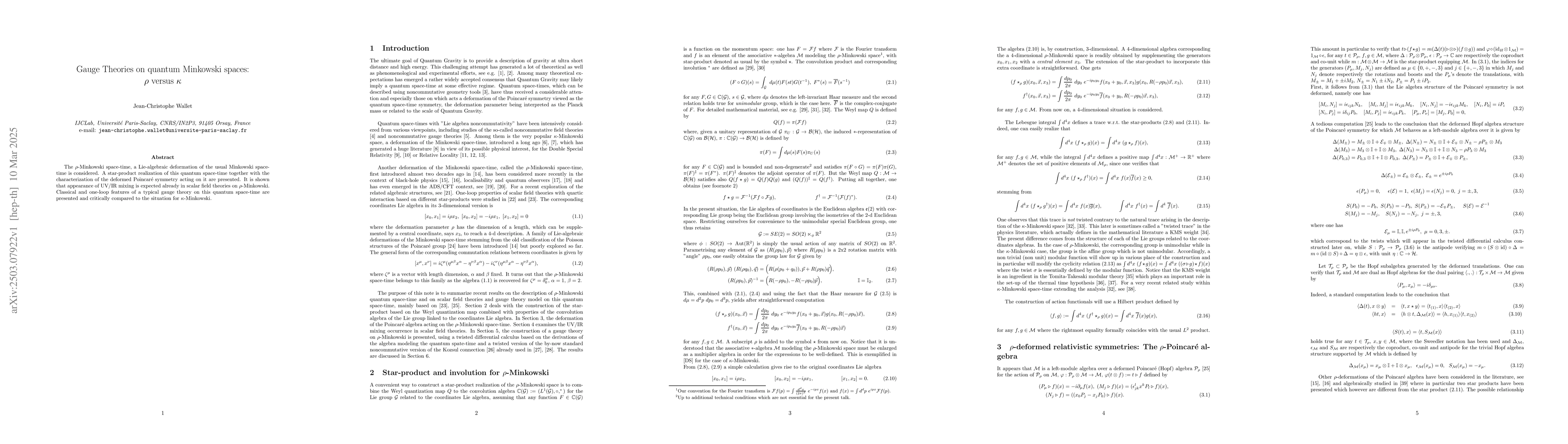 Thumbnail for Gauge Theories on quantum Minkowski spaces: $ρ$ versus $κ$