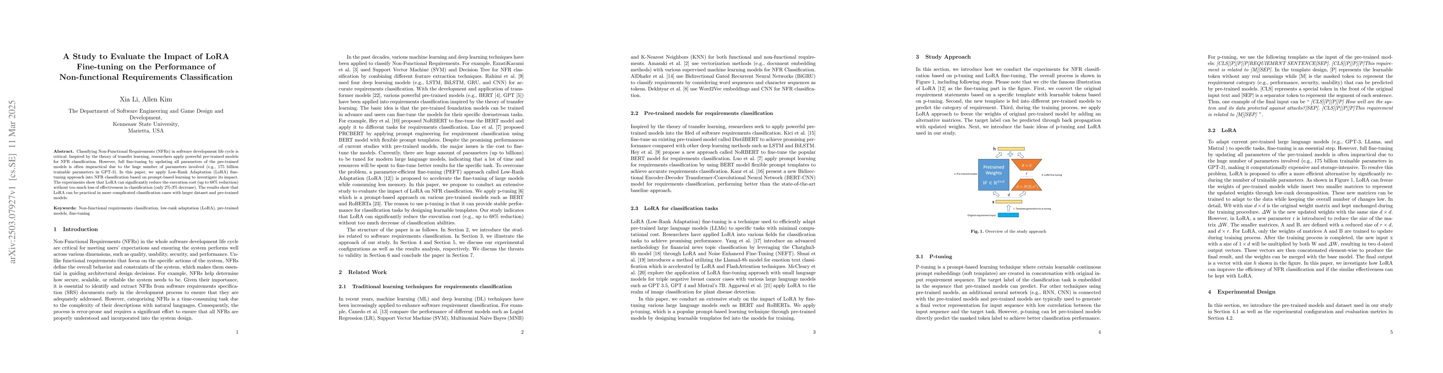 Thumbnail for A Study to Evaluate the Impact of LoRA Fine-tuning on the Performance of
  Non-functional Requirements Classification