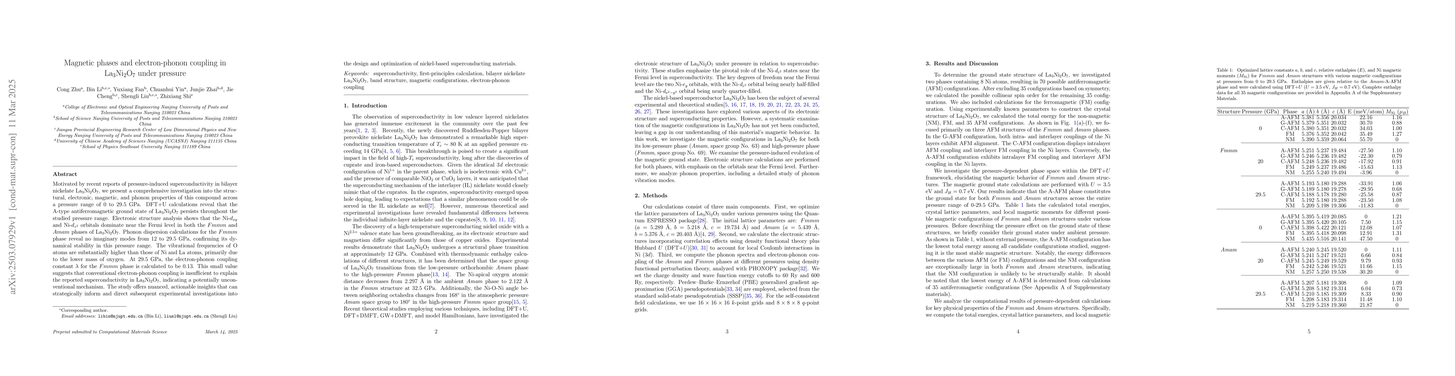 Thumbnail for Magnetic phases and electron-phonon coupling in La$_3$Ni$_2$O$_7$ under
  pressure