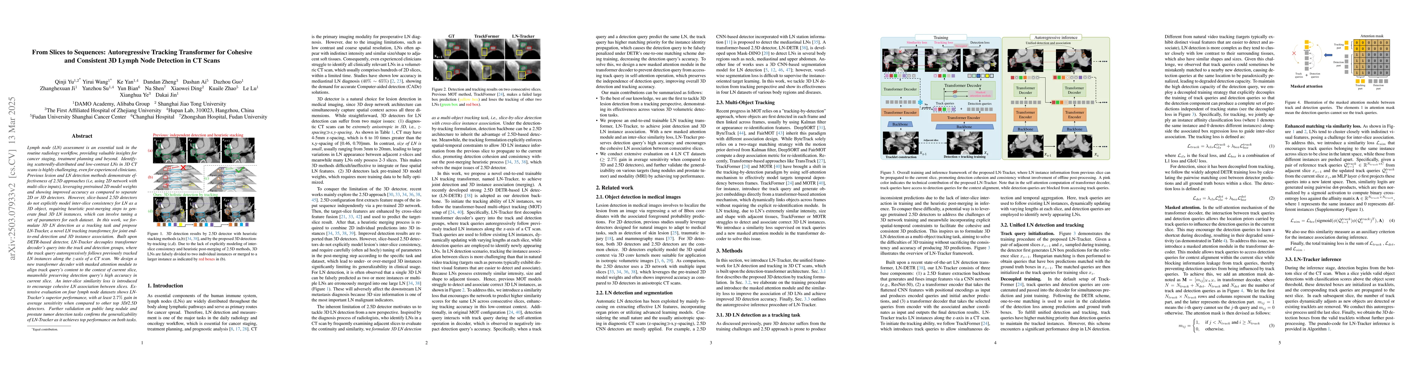 Thumbnail for From Slices to Sequences: Autoregressive Tracking Transformer for
  Cohesive and Consistent 3D Lymph Node Detection in CT Scans