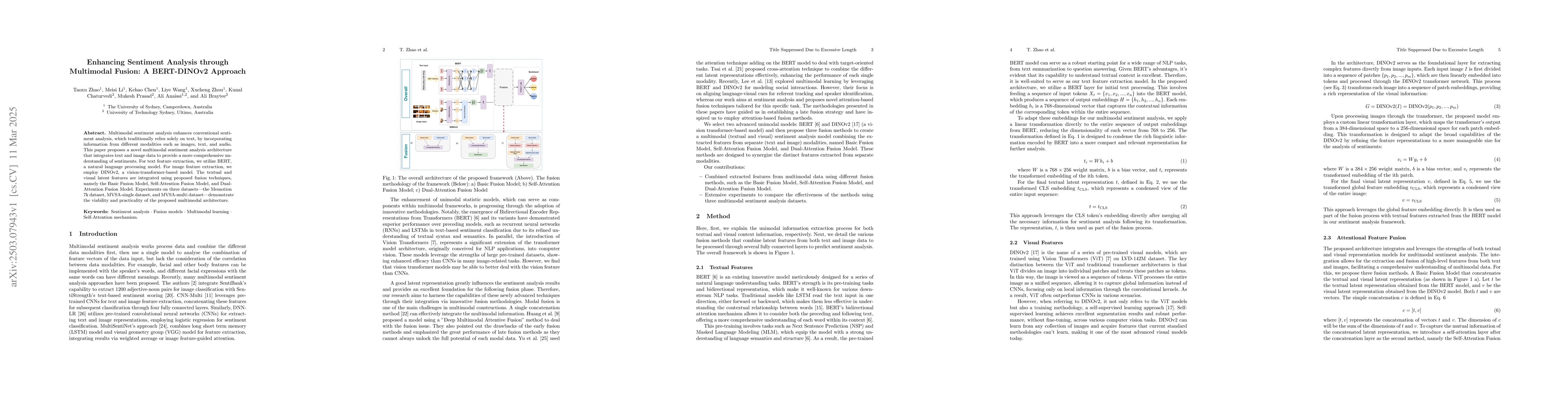 Thumbnail for Enhancing Sentiment Analysis through Multimodal Fusion: A BERT-DINOv2
  Approach